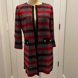Ming Wang long Cardigan Blazer in plaid knit with hook closure size small